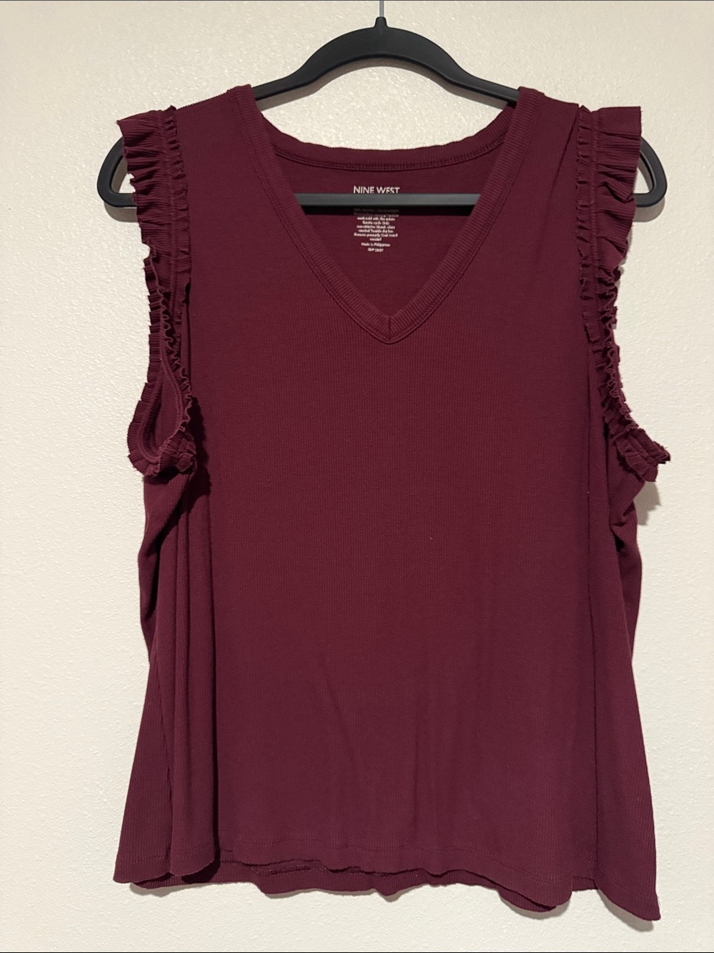 Nine West Burgundy Ruffle-Trim V-Neck Tank